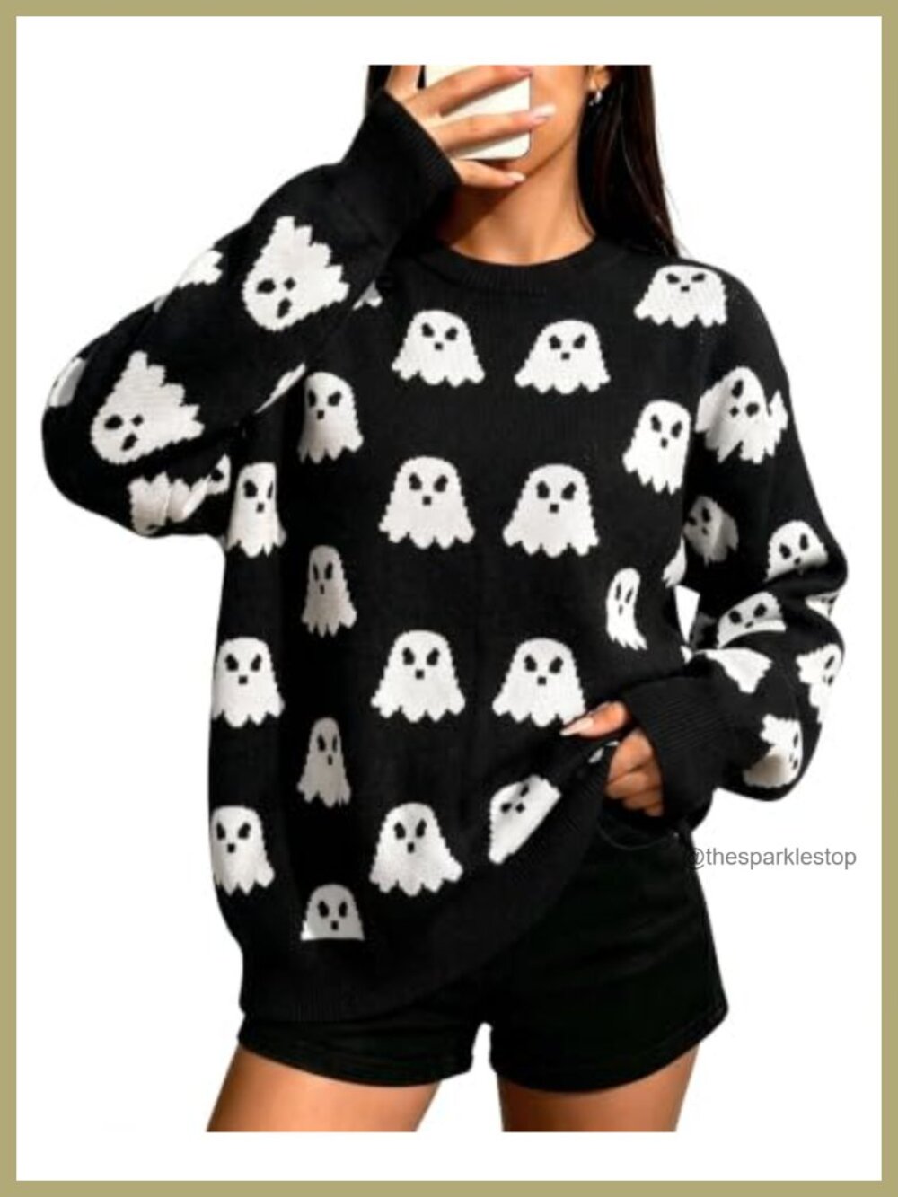 Women's Halloween Ghost Pumpkin Graphic Sweatshirt Fall Knit Pullover Top